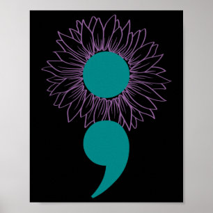 Sonnenblumen Semicolon Suicide Bewusstsein Mentale Poster