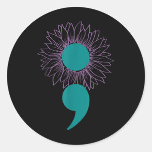 Sonnenblumen Semicolon Suicide Bewusstsein Mentale Runder Aufkleber