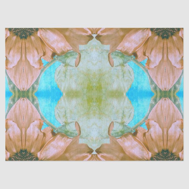 Sonnenblumen Sepia Aquamarinen Bloral Vintag Antiq Seidenpapier (Vorderseite)