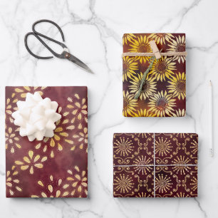 Sonnenblumen Shiny Batik Wrapping Paper Sheets Geschenkpapier Set