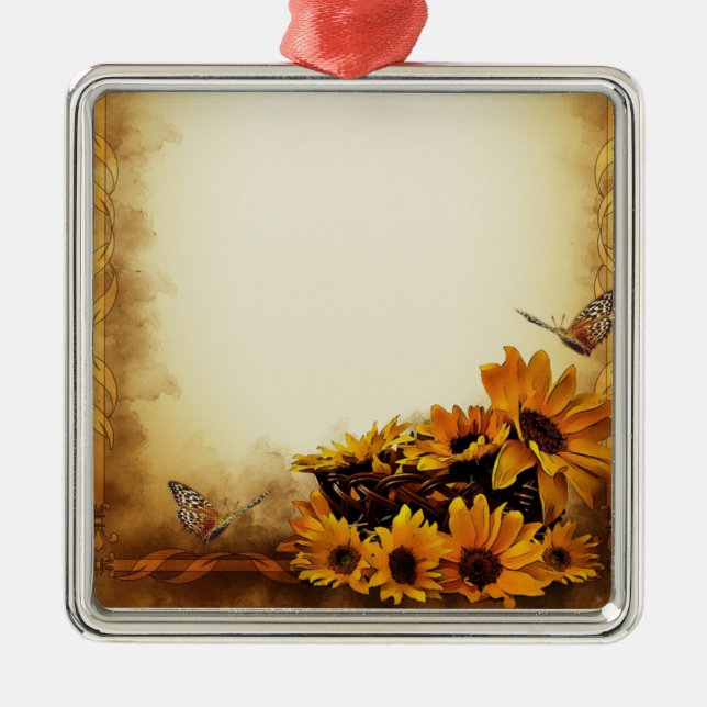 Sonnenblumen Silbernes Ornament (Vorne)
