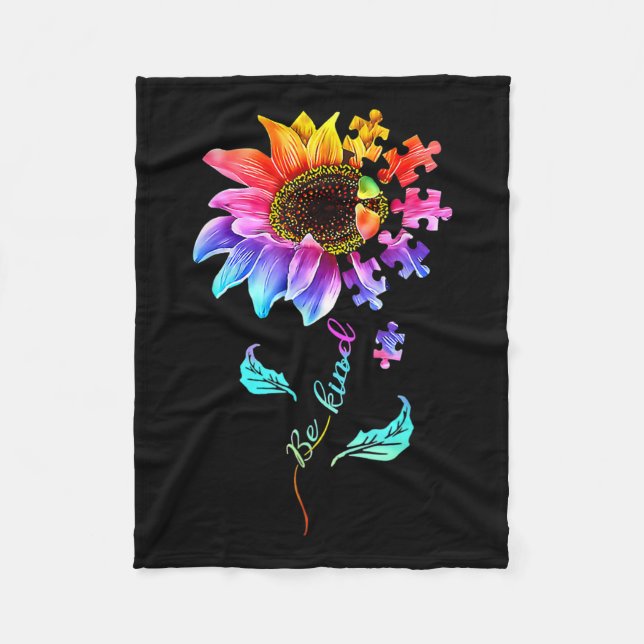 Sonnenblumen sind nette Puzzleteile Autismus Bewus Fleecedecke (Vorderseite)