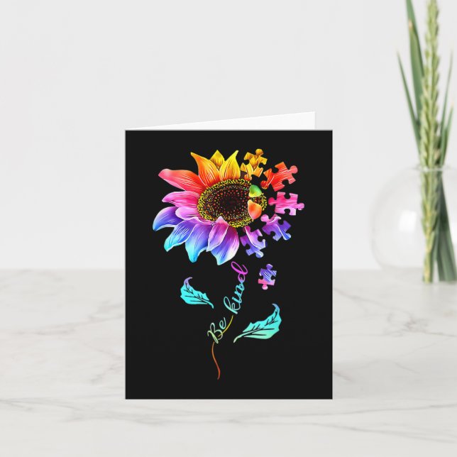 Sonnenblumen sind nette Puzzleteile Autismus Bewus Karte (Vorderseite)