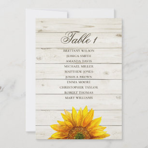 Sonnenblumen Sitzplan. Rustikale Hochzeit Holzsche Einladung