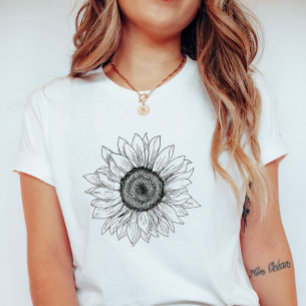 Sonnenblumen-Skizze; Botanischer Sommer T-Shirt