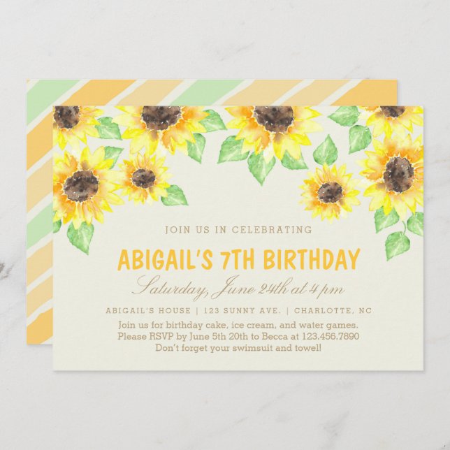 Sonnenblumen Sommer Geburtstagsparty Einladung (Vorne/Hinten)