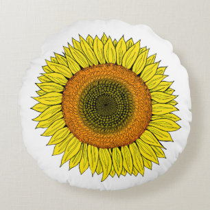 Sonnenblumen-Sommer handgezeichnetes rundes Kissen