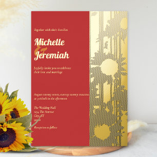 Sonnenblumen Sommer Hochzeit Rot Gold Folieneinladung