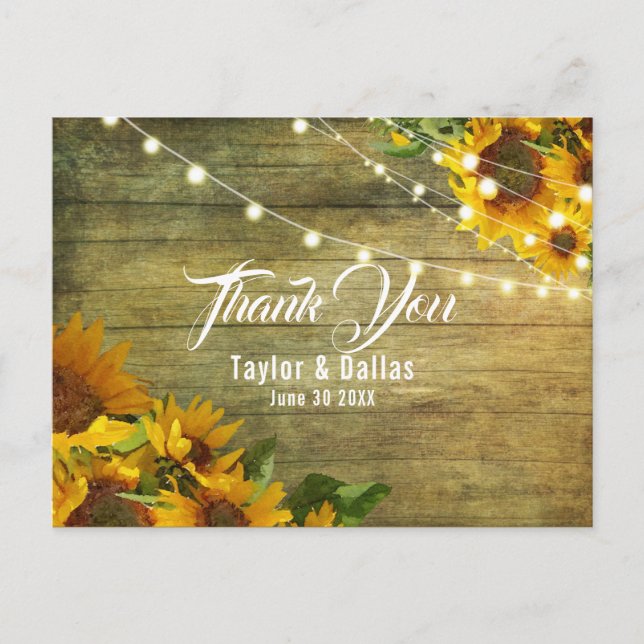 Sonnenblumen Sommer | Rustic Americana Vielen Dank Postkarte (Vorderseite)