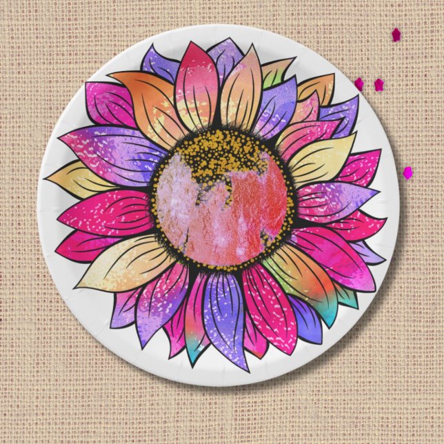 Sonnenblumen Sommerrosa und Lila Papierplatte Pappteller (Von Creator hochgeladen)