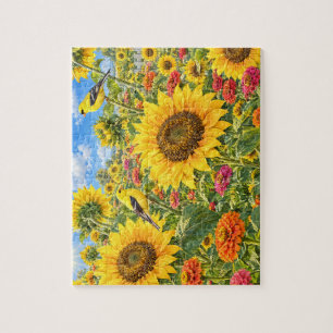 Sonnenblumen-Song-Garten-Vögel-Puzzle Puzzle