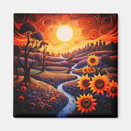 Sonnenblumen Sonnenaufgang Abstrakte Natur Illustr Magnet