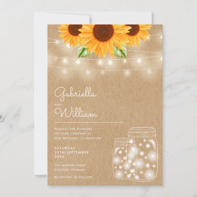 Sonnenblumen Sonnenblumen Mason Jars Rustikale Hoc Einladung (Vorderseite)
