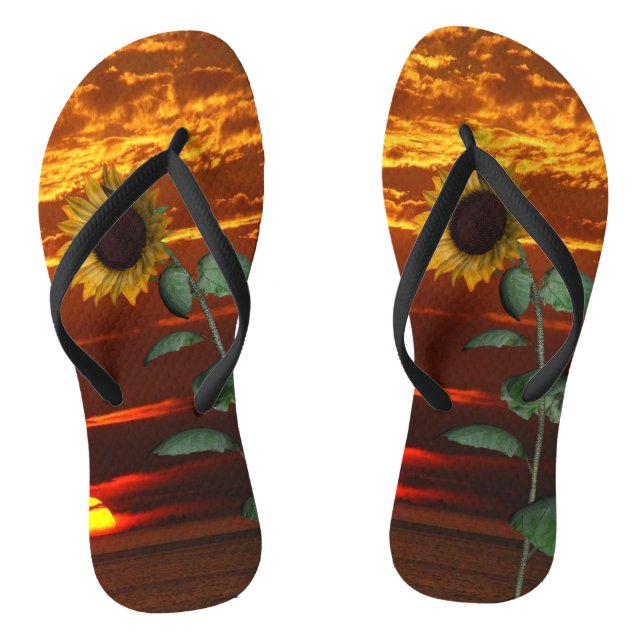 Sonnenblumen Sonnenuntergang Flip Flops (Fußbett)