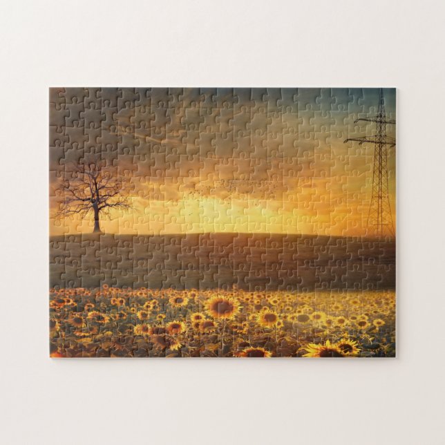 Sonnenblumen Sonnenuntergang Puzzle Geschenk (Horizontal)