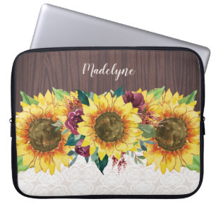 Sonnenblumen Spitzen Holz rustikale Bezeichnung Laptopschutzhülle