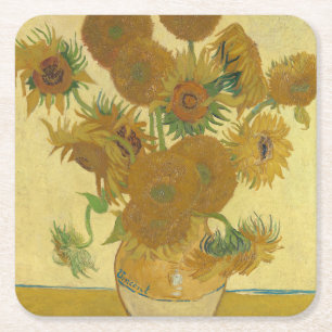 Sonnenblumen, Stillleben Ölgemälde, Van Gogh Rechteckiger Pappuntersetzer