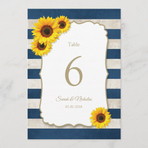 Sonnenblumen Streifen Navy Blue Wedding Tischnumme Einladung