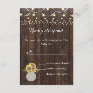 Sonnenblumen String Lights Old Wood Wedding RSVP