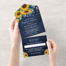 Sonnenblumen String Lights Rustic Navy Blue Weddin All In One Einladung