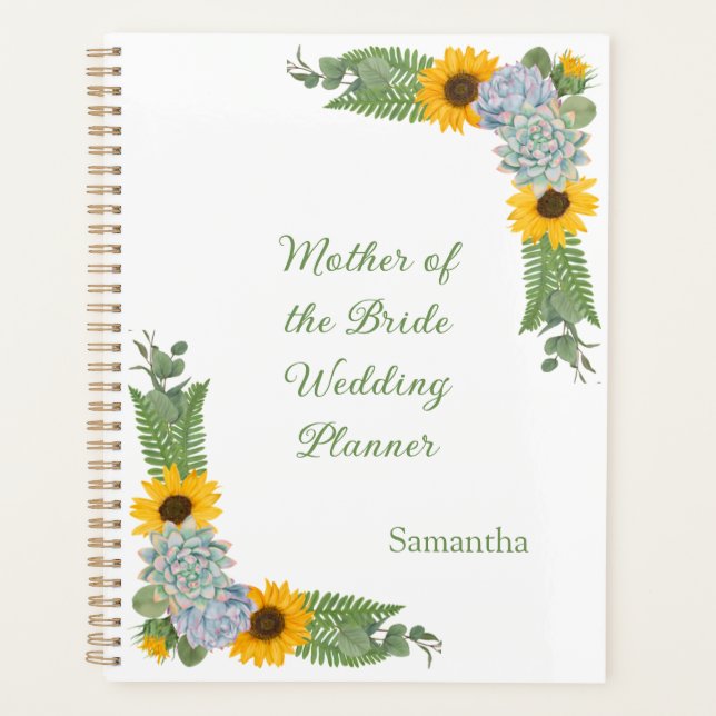 Sonnenblumen Sukkulents Mutter Braut Hochzeitsplan Planer (Vorderseite)