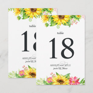 Sonnenblumen-Tabellennummer mit weißem Hintergrund Einladung