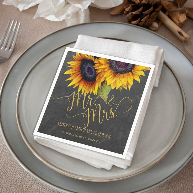 Sonnenblumen-Tafel Mr und mrs Skript Hochzeit Serviette (Von Creator hochgeladen)