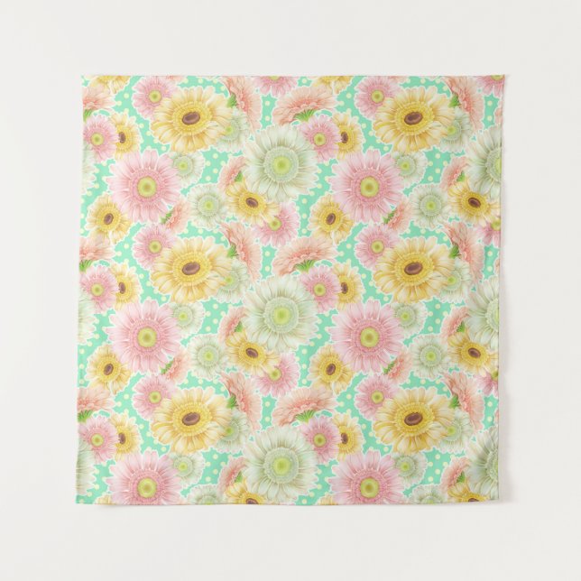 Sonnenblumen-Tapisserie - Helle Boho-Wanddekoratio Wandteppich (Vorderseite)