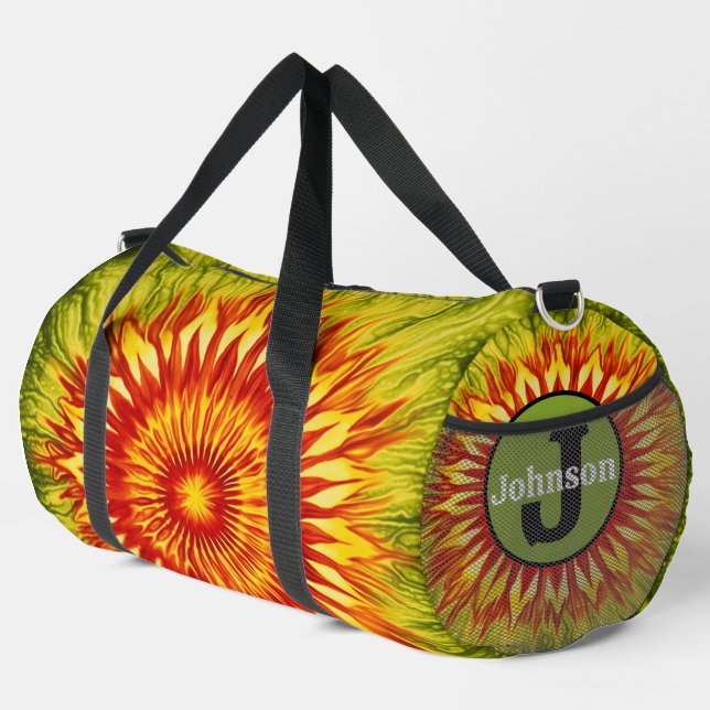 Sonnenblumen-Tie-Dye-Monogramm-Reisetasche Duffle Bag (Rechte Ecke)