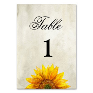 Sonnenblumen-Tischnummer. Rustikale Hochzeit. Land Tischnummer