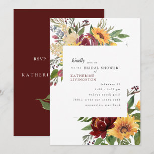 Sonnenblumen Toskanisches Burgund-Brautparty Einladung