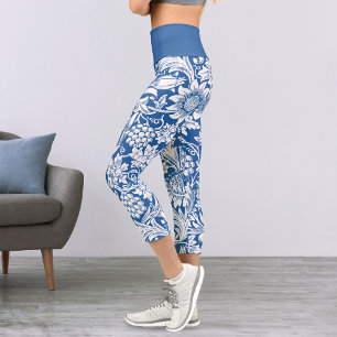 Sonnenblumen Trauben Blaues Muster Capri Leggings