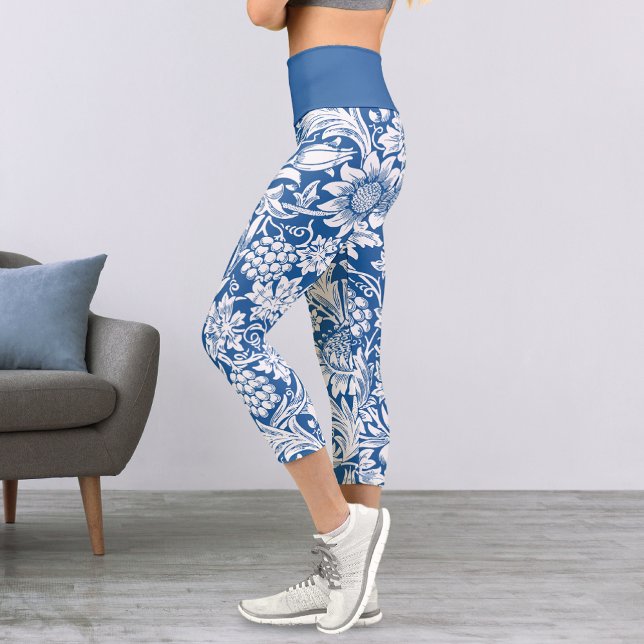 Sonnenblumen Trauben Blaues Muster Capri Leggings (Von Creator hochgeladen)