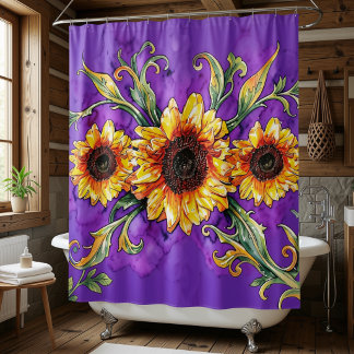 Sonnenblumen-Trio – Jugendstil Duschvorhang