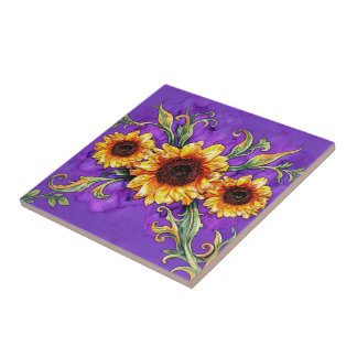 Sonnenblumen-Trio – Jugendstil Fliese