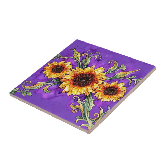 Sonnenblumen-Trio – Jugendstil Fliese (Seite)