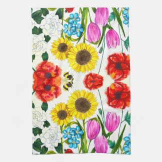 Sonnenblumen-, Tulpen- und Mohn-Blumengarten Geschirrtuch