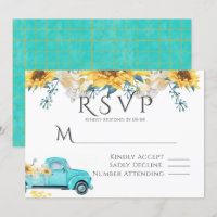 Sonnenblumen Türkis Vintager LKW Hochzeit RSVP