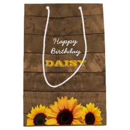Sonnenblumen u. Barnwood personalisierte Mittlere Geschenktüte