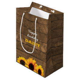 Sonnenblumen u. Barnwood personalisierte Mittlere Geschenktüte