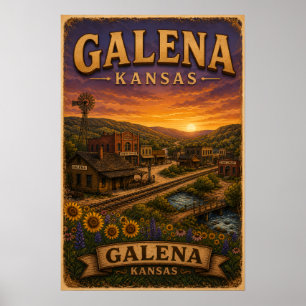 Sonnenblumen über der Landschaft von Galena Kansas Poster