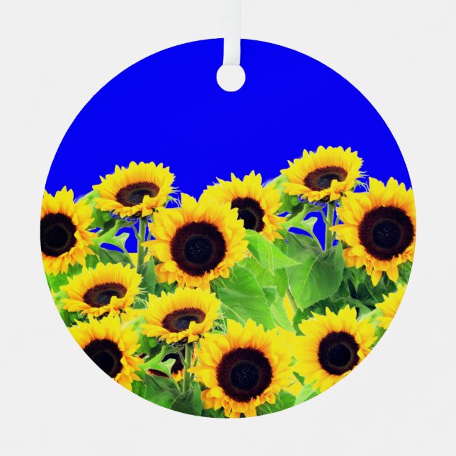 Sonnenblumen Ukraine Flaggenfarben Weihnachtsschmu Ornament Aus Metall (Vorderseite)