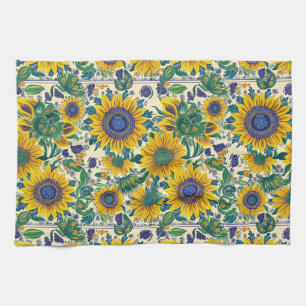 Sonnenblumen. Ukrainisches Petrikivka-Volkskunstmu Geschirrtuch