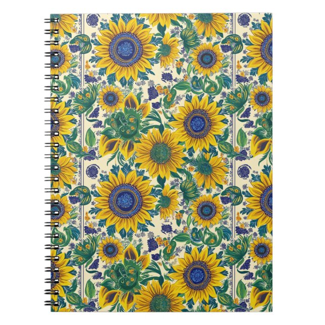 Sonnenblumen. Ukrainisches Volkskunstmuster. Notizblock (Vorderseite)