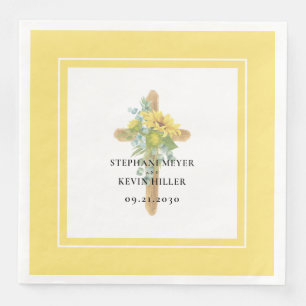 Sonnenblumen umwickeltes Holzkreuz Hochzeit Serviette