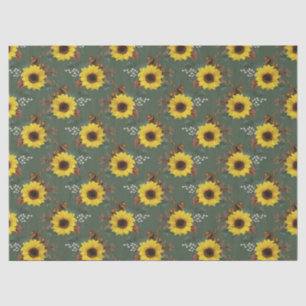 Sonnenblumen und Acorns auf der grünen Decoupage Seidenpapier