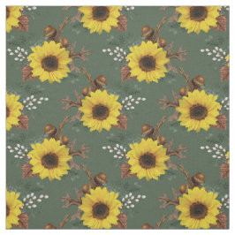 Sonnenblumen und Acorns auf Grün Stoff