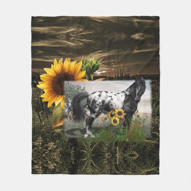 Sonnenblumen und Appaloosa Pferd Fleecedecke (Vorderseite)