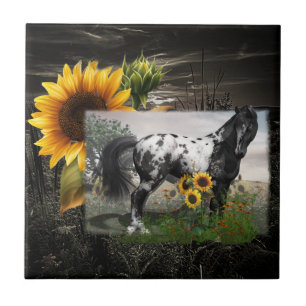 Sonnenblumen und Appaloosa Pferd Fliese