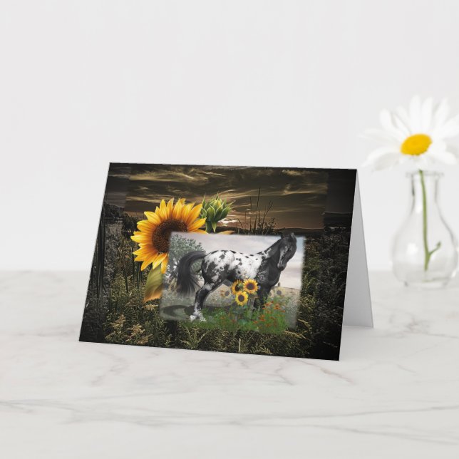 Sonnenblumen und Appaloosa Pferd Karte (Kleine Pflanze)
